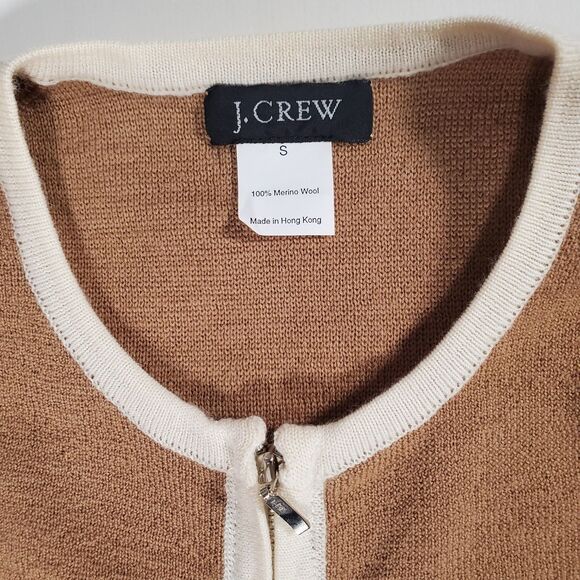 J Crew Women's Sweater Small Brown Merino Wool Long Sleeve Full Zip Classic - Picture 5 of 9